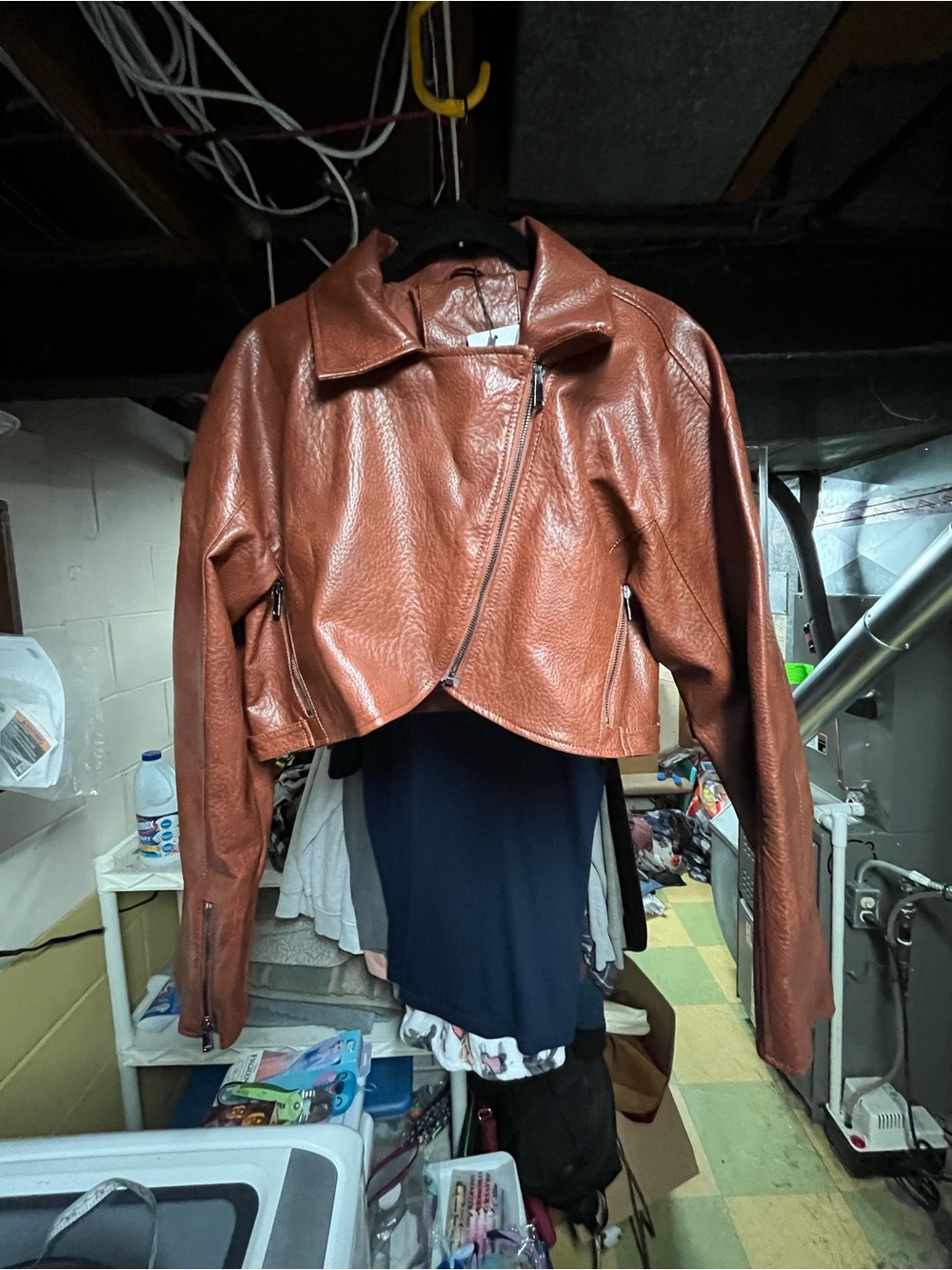 Brums Outfits Brown Crop Faux Leather Jacket Size Large NWT